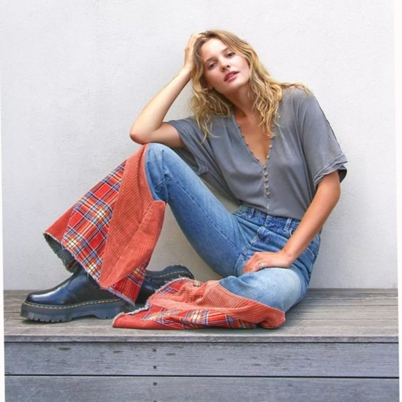 Women's Blue and Orange Flare Jeans - Picture 3 of 5